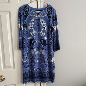 WHBM Blue Paisley Long-Sleeve Dress
